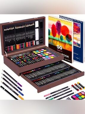 (21) - 140-Piece Deluxe Art Supplies Kit – Wooden Case Drawing Set